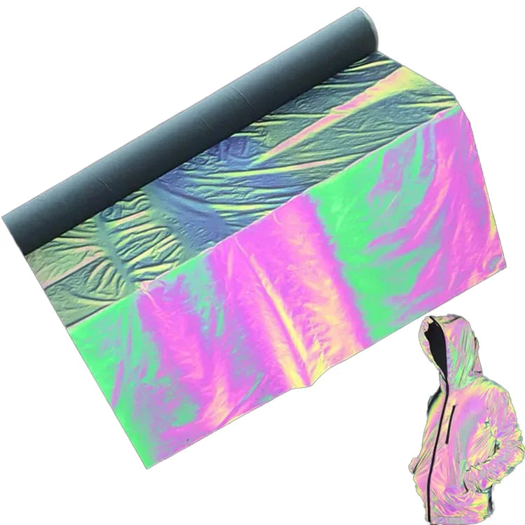 Custom Printed Iridescent Polyester Spandex Rainbow Reflective Fabric High Visibility Material Fashion Jackets Clothes Ysm