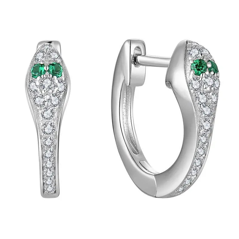 Trendy Women's Sterling Silver 925 Snake Hoop Earrings Fine Rhodium Plated Cubic Zirconia Animal Stud Wholesale OEM ODM