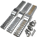 Luxury High Quality Seven Beads Stainless Steel Watch Band Metal Chain Watch Strap Bracelet with Double Safety Buckle
