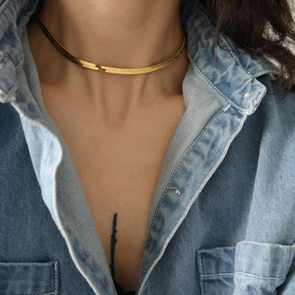 Trendy Women Hip Hop Stainless Steel 18k Gold Plated Snake Chain 4mm Choker Necklace Jewelry Necklaces for Men
