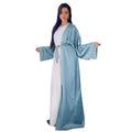 Fashionable Satin Wrap White Inner Layer Modest Abaya Dress with Cinched Waist for Autumn and Spring