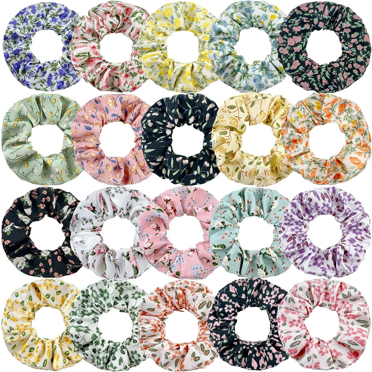 Wholesale Flower Hair Scrunchies Custom Chiffon Pattern Hair Bands Scrunchy Colorful Floral Hair Ties Bobbles for Women Girls