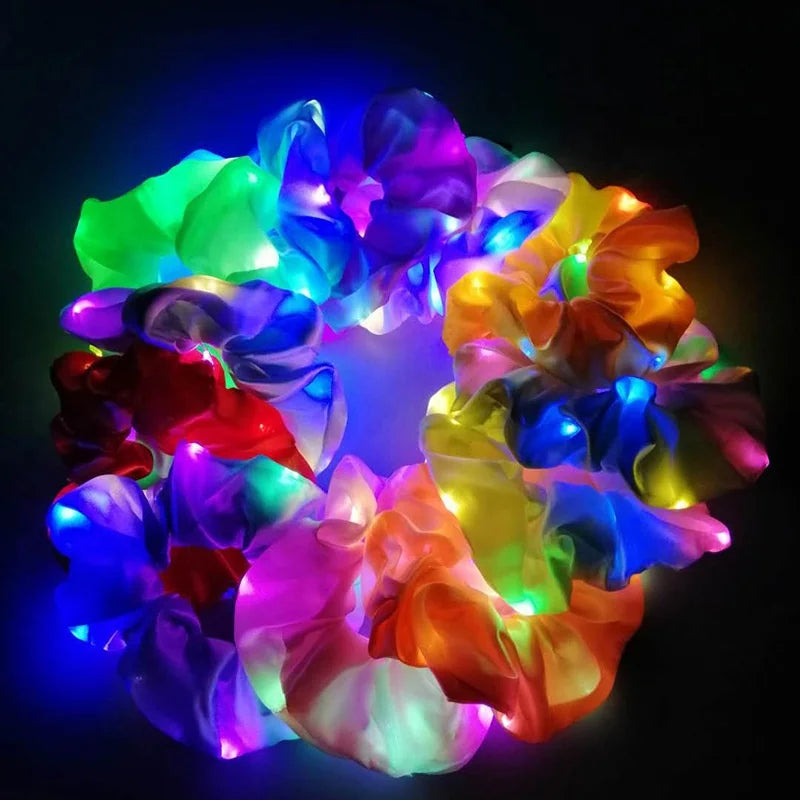 Popular Solid Color Satin Hair Accessories LED Light Hair Scrunchies for Lady Girls Hair Ornament