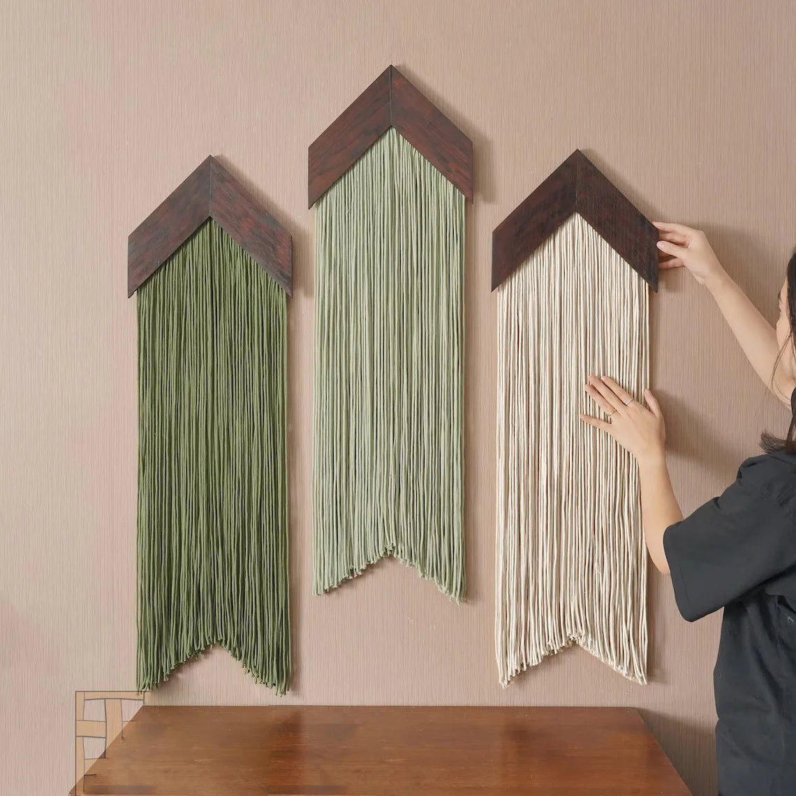 Ins Nordic Wood Tassel Wall Tapestry Bohemia Large Home Wall Hanging Hand-woven Cotton Tapestries Bedroom Decoration