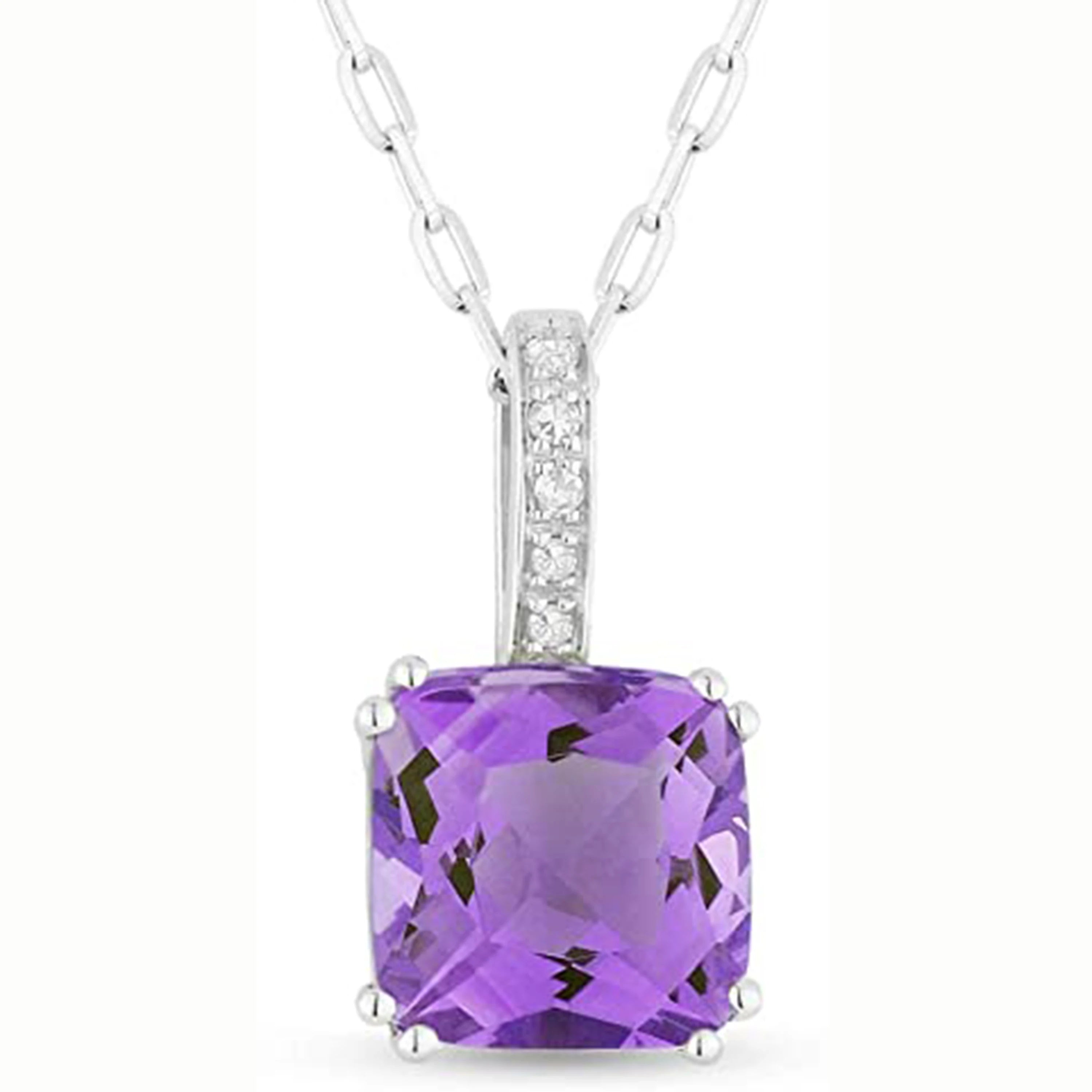 Classic Jewelry Princess Cut Natural Amethyst Pendant With Paper Clip Chains Yellow Gold Plated in 925 Sterling Silver