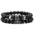 Onyx Beaded Natural Stone Crown Beads Zircon Bracelet 2PCS/SET ST215