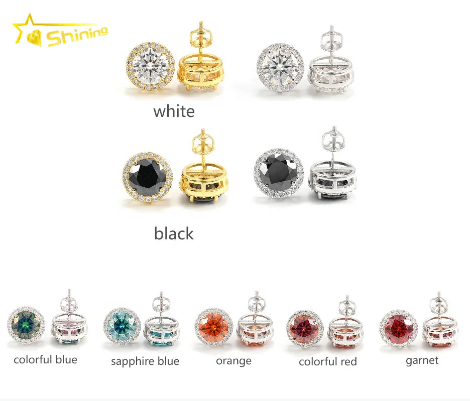 Factory Price Ready to Ship Classic Prong Setting 18K Gold Plated 925 Sterling Silver Round 5MM VVS Moissanite Stud Earring