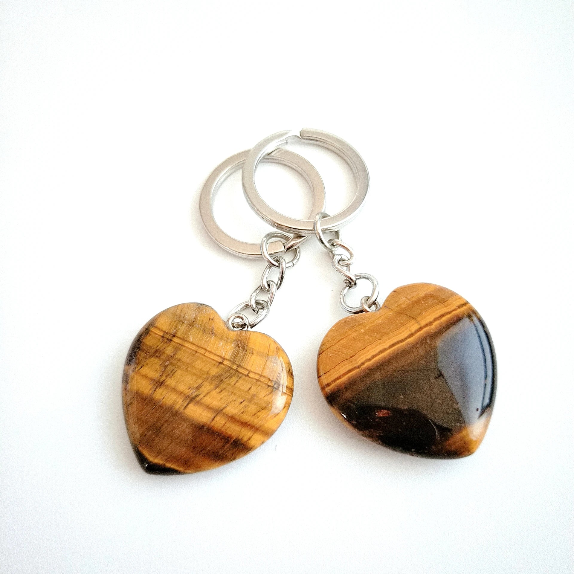 DIY Charm heart key ring tiger eye alloy pendant Gem Keychain necklace natural stone gemstone  metal Gem Keychain