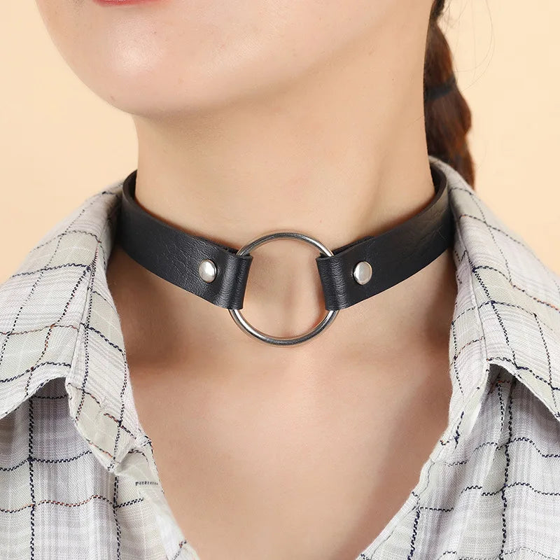Hot Sale Custom PU Leather Goth Necklace for Women Lady's Exaggerated Punk Choker Simple Geometric Shape Fashion Chains Neck