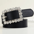 JULUN Rhinestone Belt PU Belt Manufacture Solid Black PU Strap Sparkling All-around Gem Encrusted Square Pin Buckle