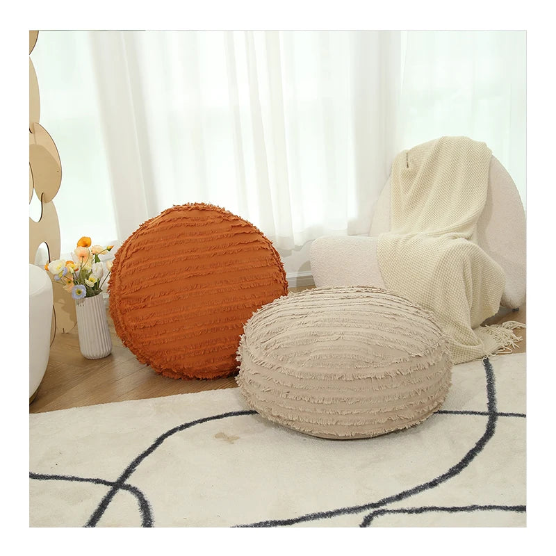 Innermor Cut Flower Fabric Round Bohemian Simple Style Sofa Balcony Cushion 5 Colors
