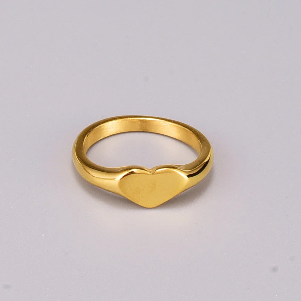 Stainless Steel Rings Heart Shaped Classical Simple Plain Signet Style Wedding Promise Anniversary Ring Valentines Day
