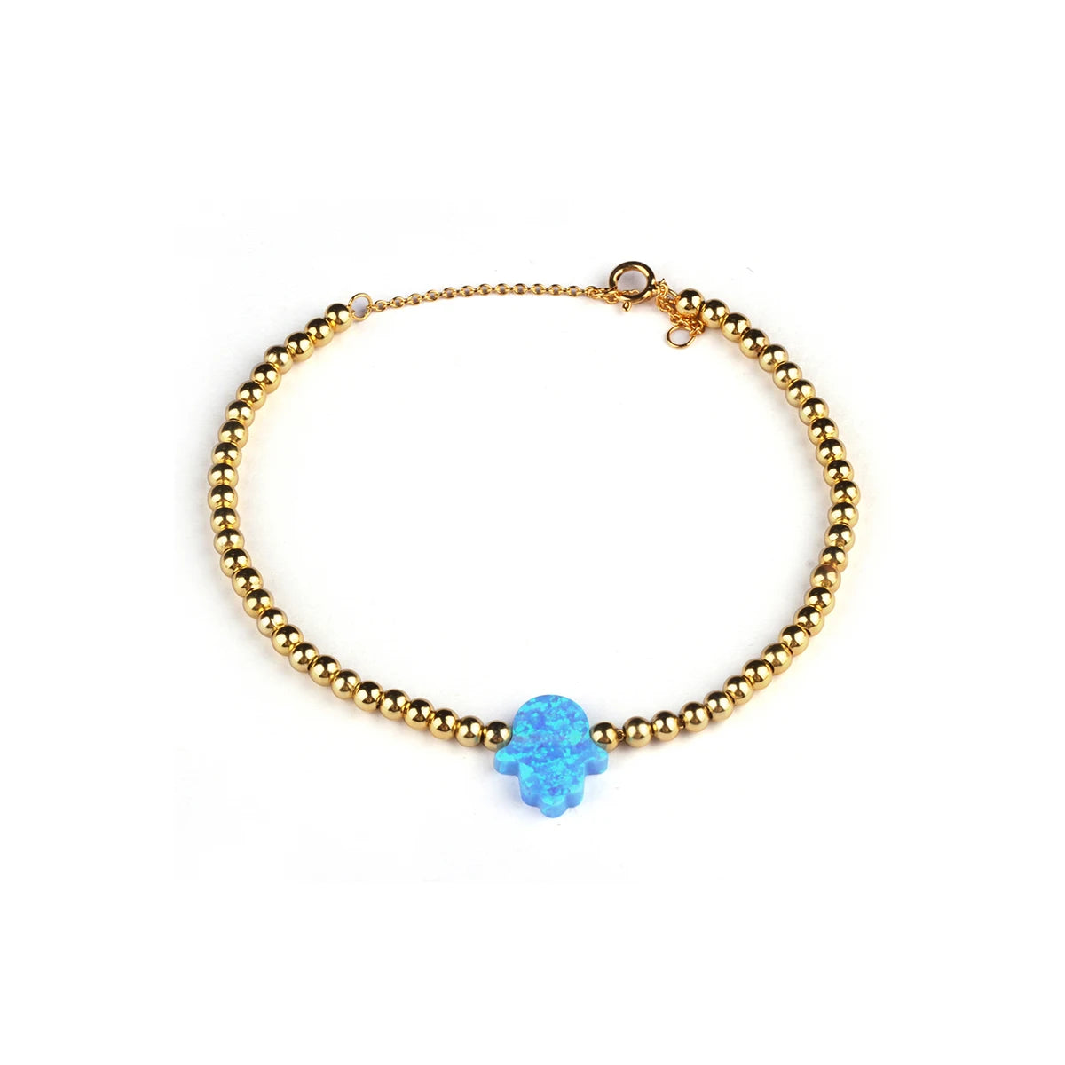 MOQ 1pc 925 Sterling Silver 3mm Gold Plated Silver Bead Hamsa Heart Cross Opal Bracelet