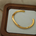 Stainless Steel Women's 18k Gold Plated Stackable Twist Design Open Bangle Bracelet