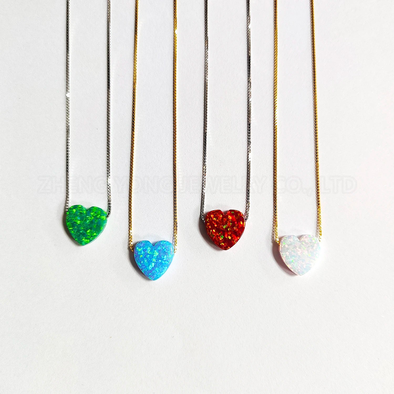 Factory Price 1 Piece 18k Gold Plated Heart Pendant on a Cute Box Chain Opal Heart Necklace for Women's Gifts or Engagements