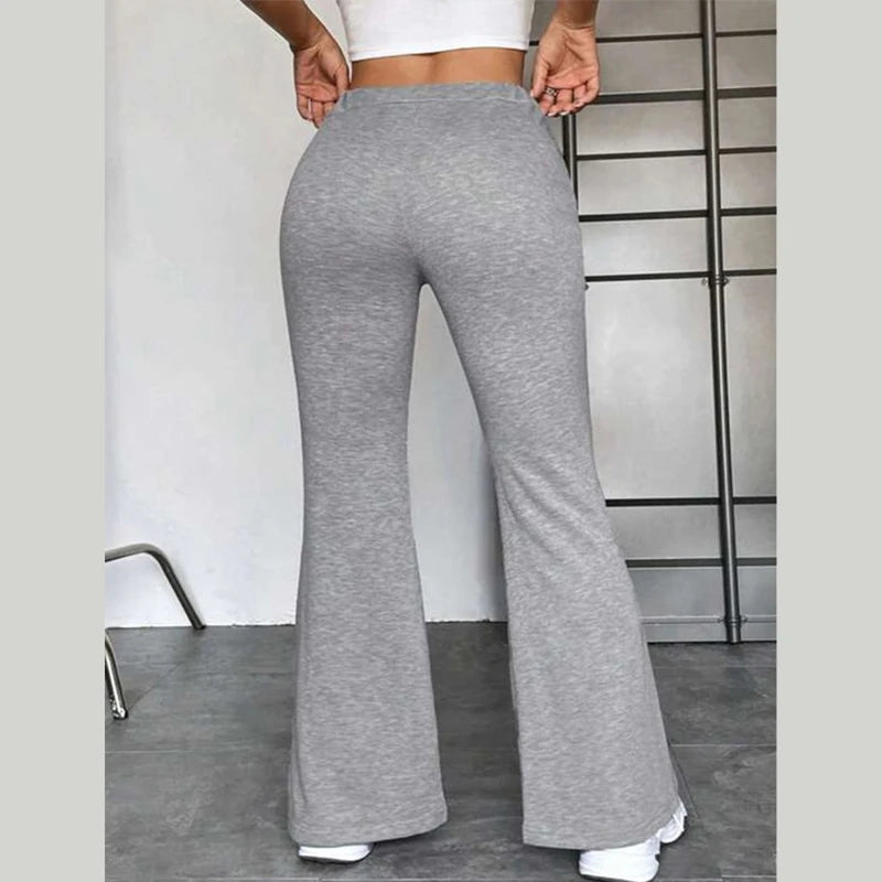 F230489 Clothing Manufacturers Custom Knitted Flare Leg Pants Fashion Wide Foot Casual Pants Women's Split Leisure Flared Pants