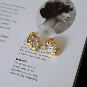 Creative Design Gold Plated Brass Gemstone Earring Female Niche High-Grade Sense Set Diamond Stud Earrings