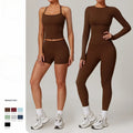Women's Workout Sets 5-Piece Breathable Gym Clothing Long & Short Sleeve Crop Tops High Waist Yoga Leggings Biker Shorts