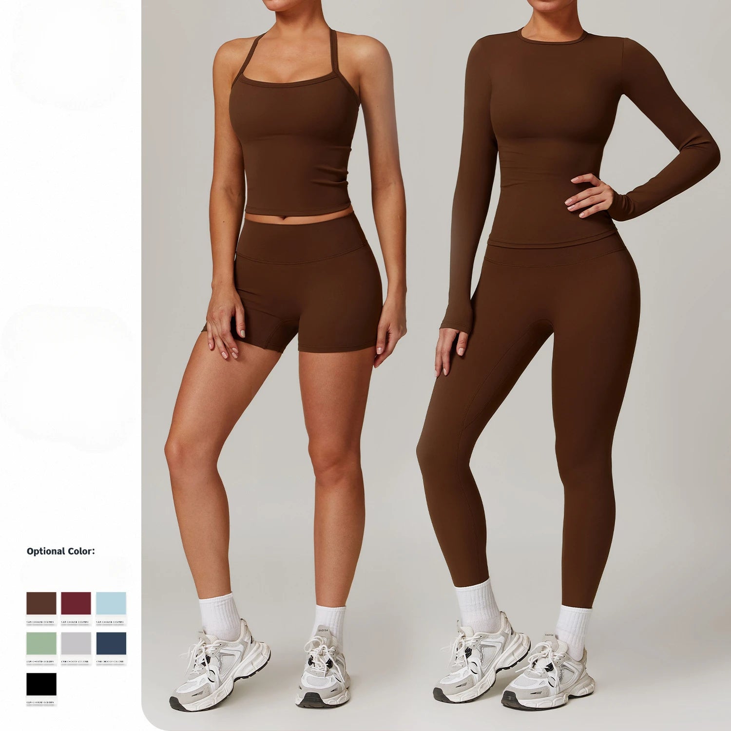 Women's Workout Sets 5-Piece Breathable Gym Clothing Long & Short Sleeve Crop Tops High Waist Yoga Leggings Biker Shorts
