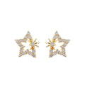 Elegant 925 Sterling Silver Hexagonal Star Earrings with Full Diamond 18K Gold Plated for Women