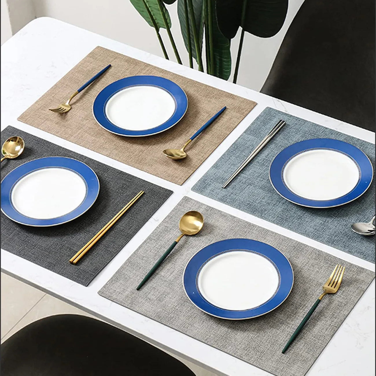 Ychon Simple Rectangular PU Leather Dining Placemats Wipeable Washable Easy to Clean Heat-insulating Table Mats