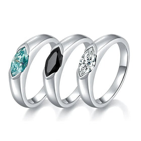 925 Silver Black Moissanite Man Ring 18K White Rhodium Gold 1CT Color Blue Marquise Cut Plated Ring