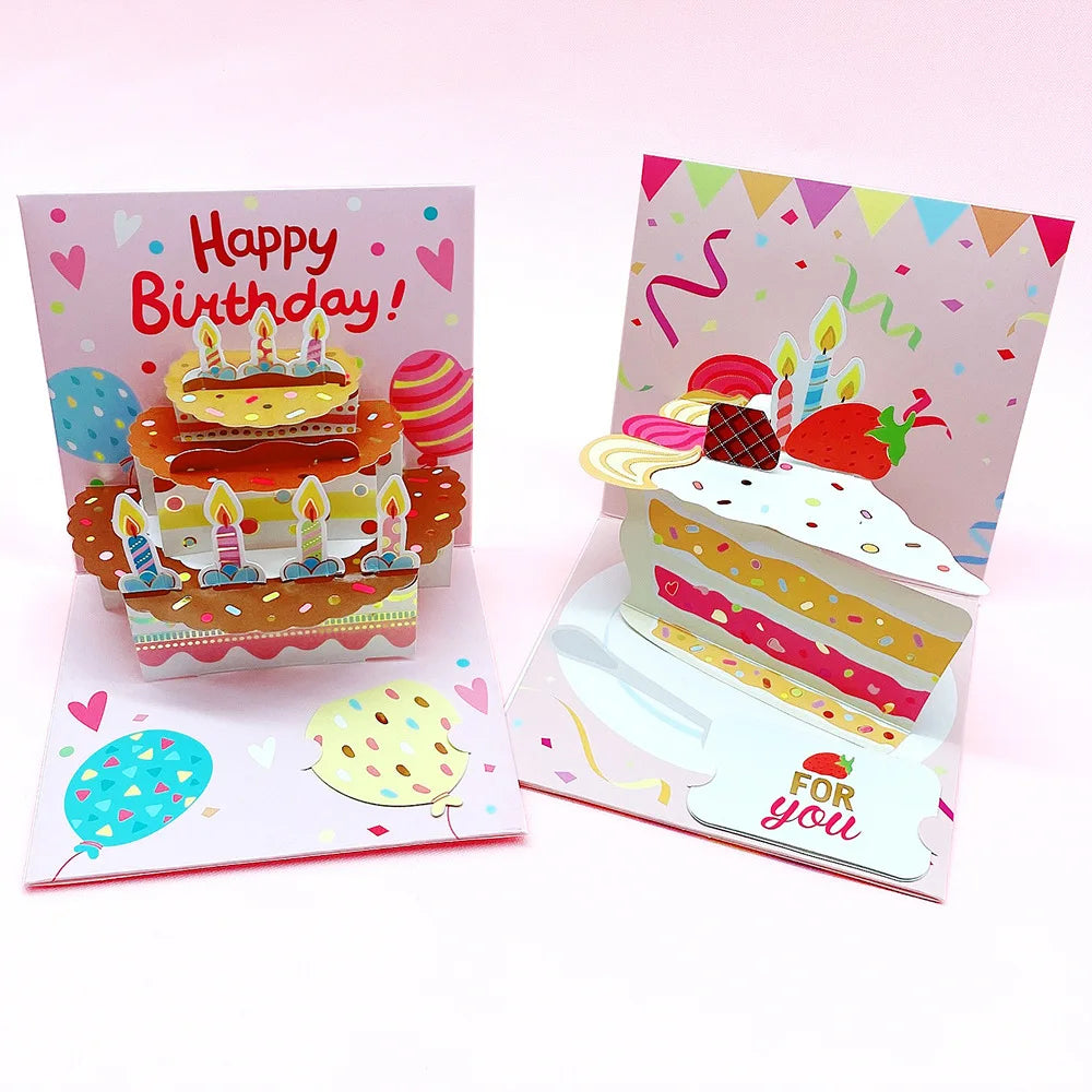 Chocolate Cake 3D Pop up Birthday Card for Men Women Kids Offset Printed Thick Card with Envelopes & Note Tags DIY