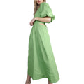 Women's Elegant Cotton Linen Dress Short Bubble Sleeve Neck Hollow Design for Spring Summer New Arrival Natural Eco-friendly