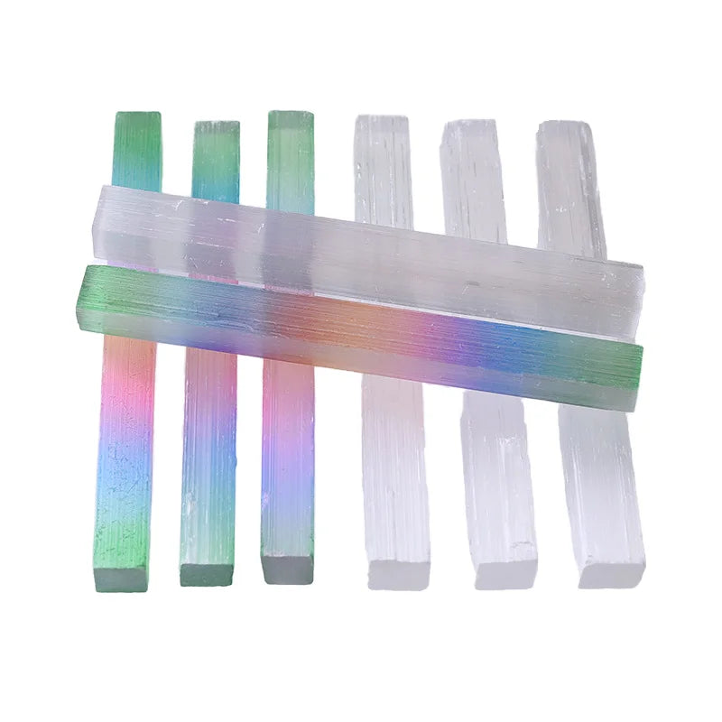 Natural Moroccan Selenite Transparent Gypsum Wand Electroplated Colorful Healing Crystal Bars for Decoration