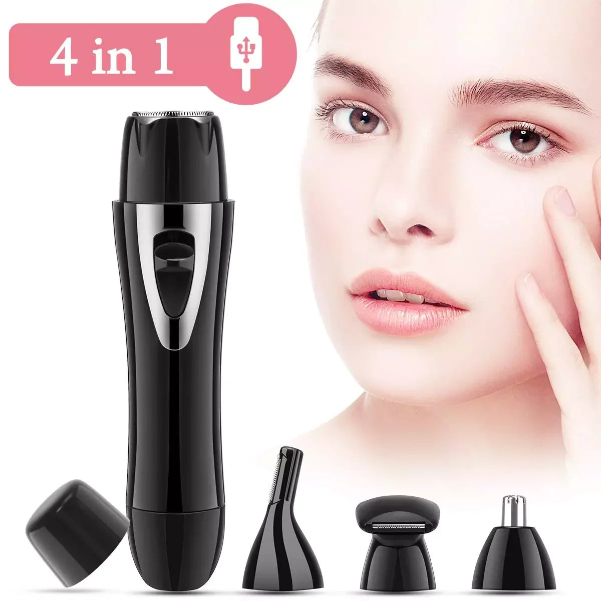 4 in 1 Facial Lady Shaver Epilator Electric Nose Ear Body Hair Trimmer for Men and Women