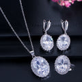 3 Piece Gorgeous Oval Round Cut Cubic Zircon Crystal Earring Necklace and Ring Set for Women Engagement Wedding Party Jewelry