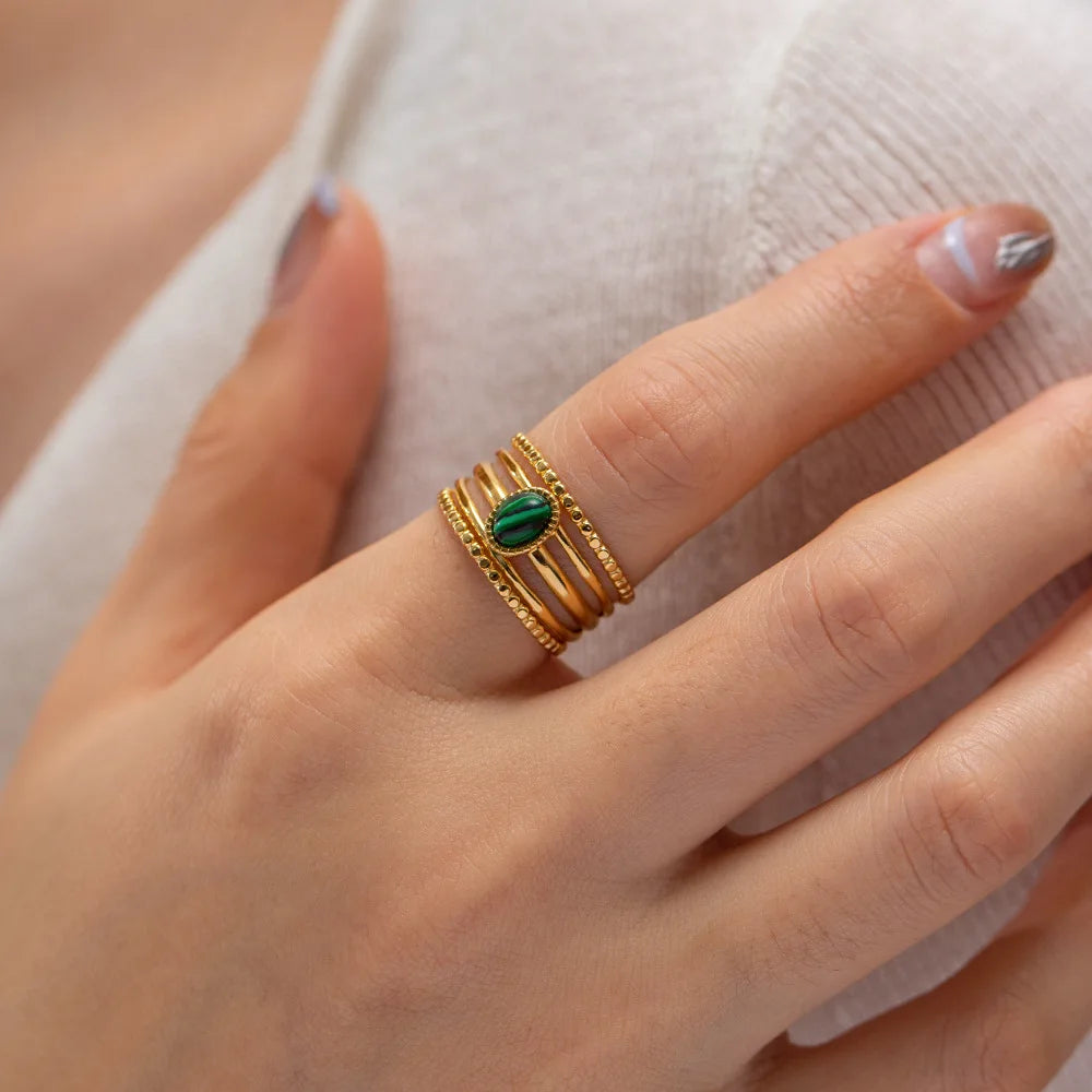 Natural Gemstone Rings Cheap Rings Adjustable 18K Gold Plated Hypoallergenic 316L Stainless Steel Fashion Jewelry Rings