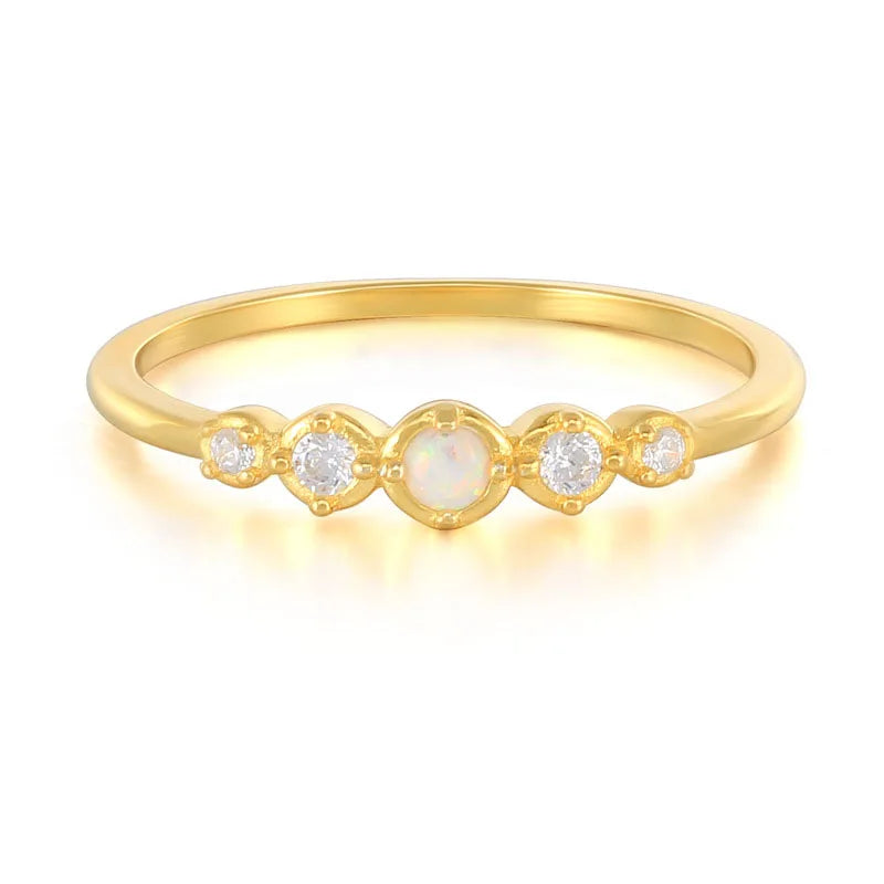Wedding Design Ins S925 Sterling Silver Opal Zircon Ring Gifts for Women Round Row Diamond Ring