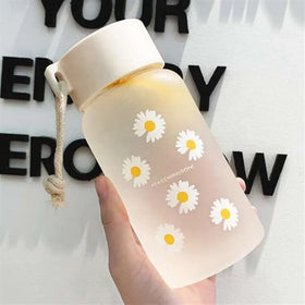 Creative Frosted Water Bottle With Portable Rope Travel Tea Cup Small Daisy Transparent Plastic Water Bottles