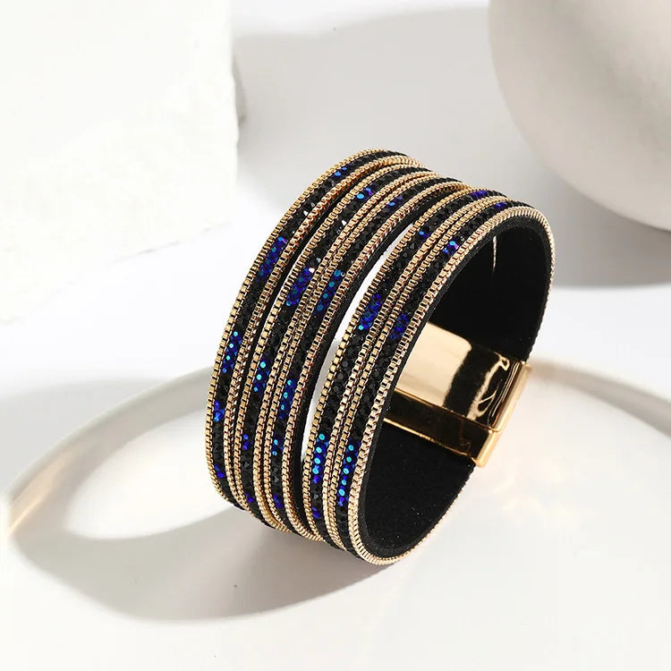 2025 Hot Sale Diamond Leather Bracelet Fashion Leather Bracelet Magnetic Clasp Exquisite Multi-layer Leather Bracelet Women