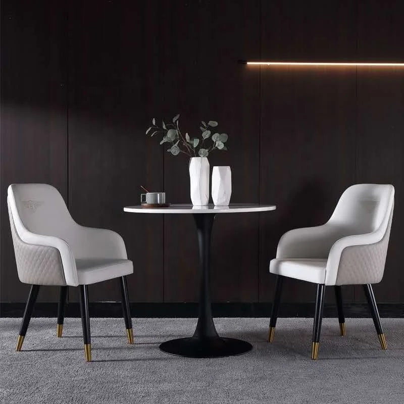 Italian Luxury Design Modern Leather Dining Armchair with Steel Frame for Home Office Entry Villa Use