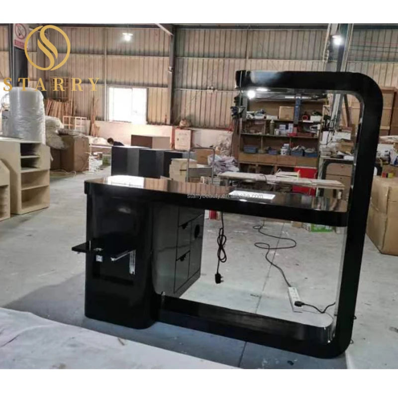 Guangdong Starry MA04 Salon Furniture Commercial Modern MDF Board Black Manicure Portable Nail Table LED Light Vacuum for Mall