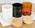 Wholesale Luxury Brown Glass Candle Jars 8oz 10oz 14oz 16oz Amber Wooden Lid Unique Frosted Jar Holder for Home Christmas