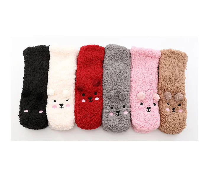 Wholesale Custom Cute Crew Unisex Fuzzy Thick Slipper Socks Anti-Slip Bow Body Winter Grip Socks