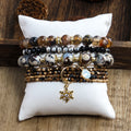 Fashion Boho Mini Creative Beads Shining Crown Snowflake Heart Charm Natural Gemstone Crystal Glass Elastic Stack Bracelet Set