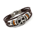 Vintage Jewelry Alloy Peace Sign Rivet Multi-layer Leather Beaded Woven Bracelet for Men