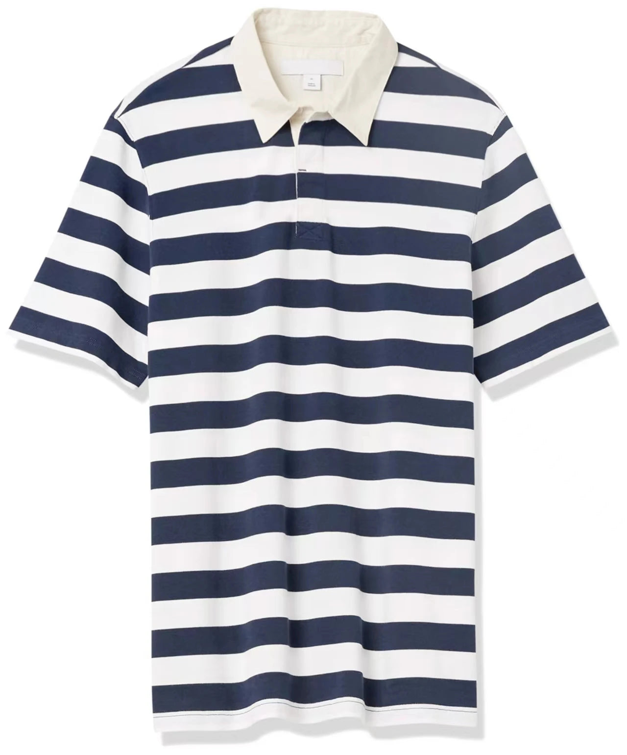Factory Customize 100% Cotton Short Sleeve Stripes Embroidery Logo Rugby Jersey