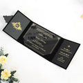 Black Velvet Fabric Trifold Gate Fold Folio Luxurious Gorgeous Wedding Invitation Card Clear Acrylic Wedding Card