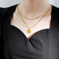 Luxury Women's Multi-Layer Gold Plated High-Polished Pendant Toggle Clasp Trendy Double Necklace with Link Chain for Weddings