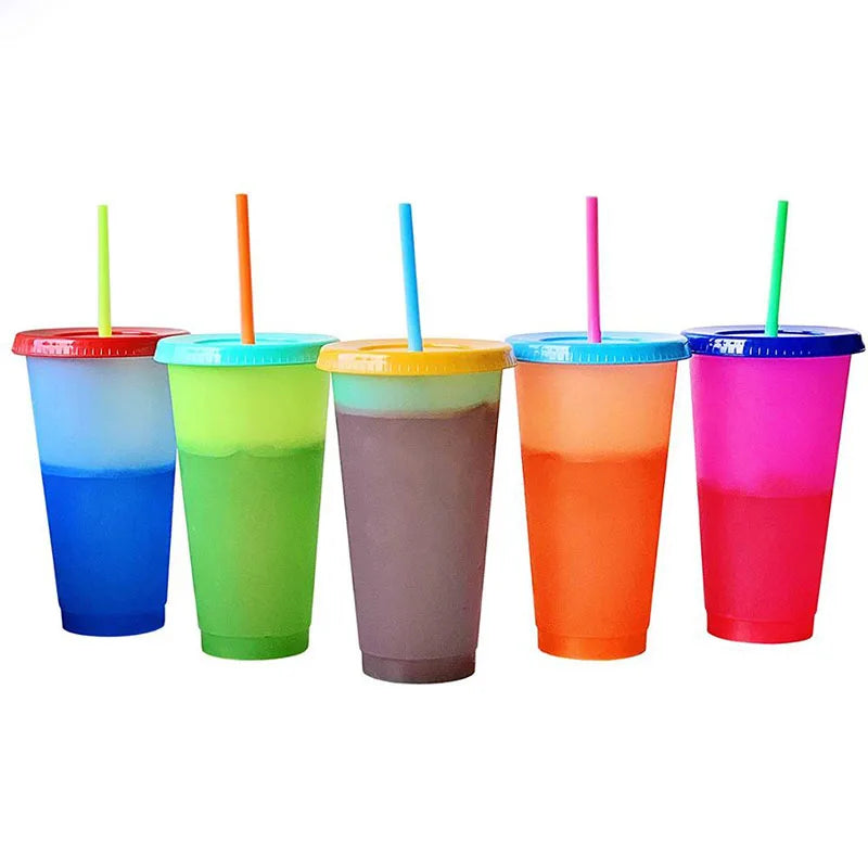 FX Factory Wholesale 700ml Eco-Friendly Plastic Color-Changing Tumbler Lid Temperature Gradient Drinking Cup for Outdoor Use