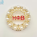 Red Enamel Greek Letter HOB Brooch Rhinestone Fraternity Sorority Eta Phi Beta Jewelry Round Pearl Brooches Pins