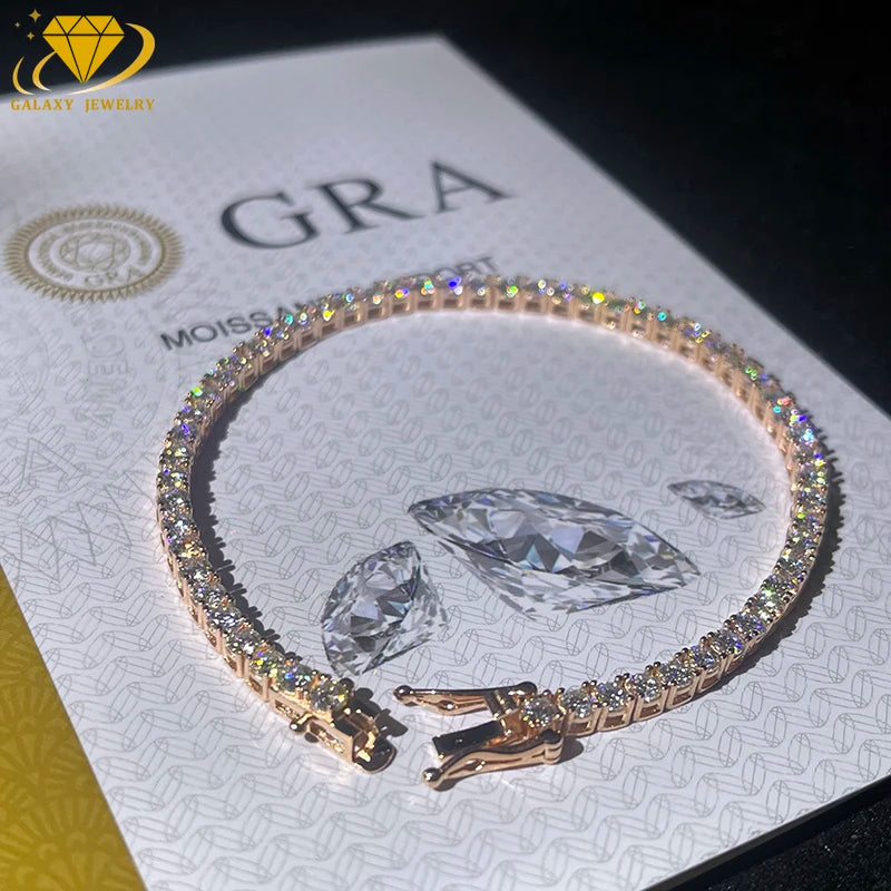 3MM Fashion Classics Jewelry S925 D VVS  Moissanite Diamond Chain Rose Gold Color Tennis Bracelet Custom Lock for Men And Women