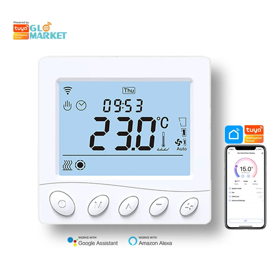 Glomarket Tuya Smart Wifi Screen Thermostat Fan Coil  Air Conditioner Thermostat Floor Heating Thermostat