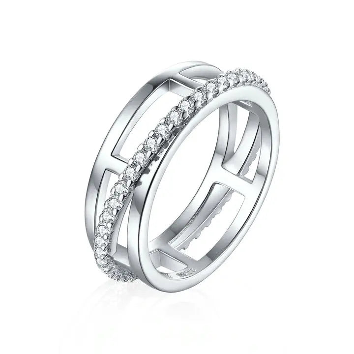 Classic CZ Cubic Zirconia Silver Rings Jewelry Women Diamond Engraved Wedding Bands 925 Silver Jewelry