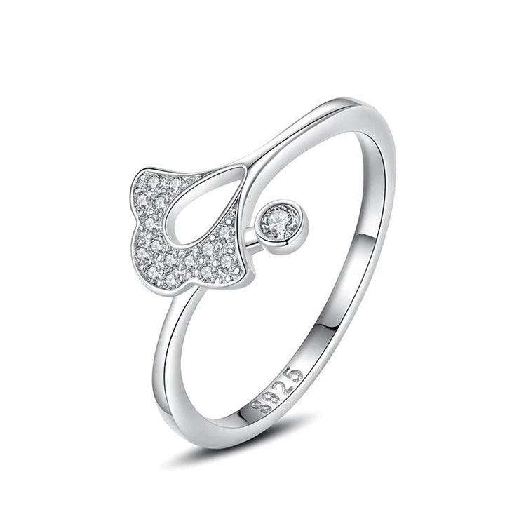 Fine jewelry 925 sterling silver fan-shaped clover micro inlaid diamond index finger ring for women girls